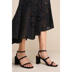 Lulus Emalina Black Suede Ankle Strap High Heel Sandals - Size 7.5